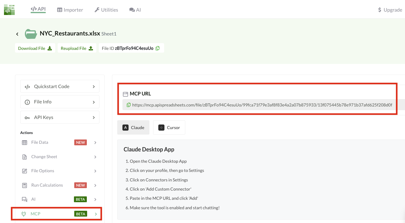 Where to copy your File MCP URL