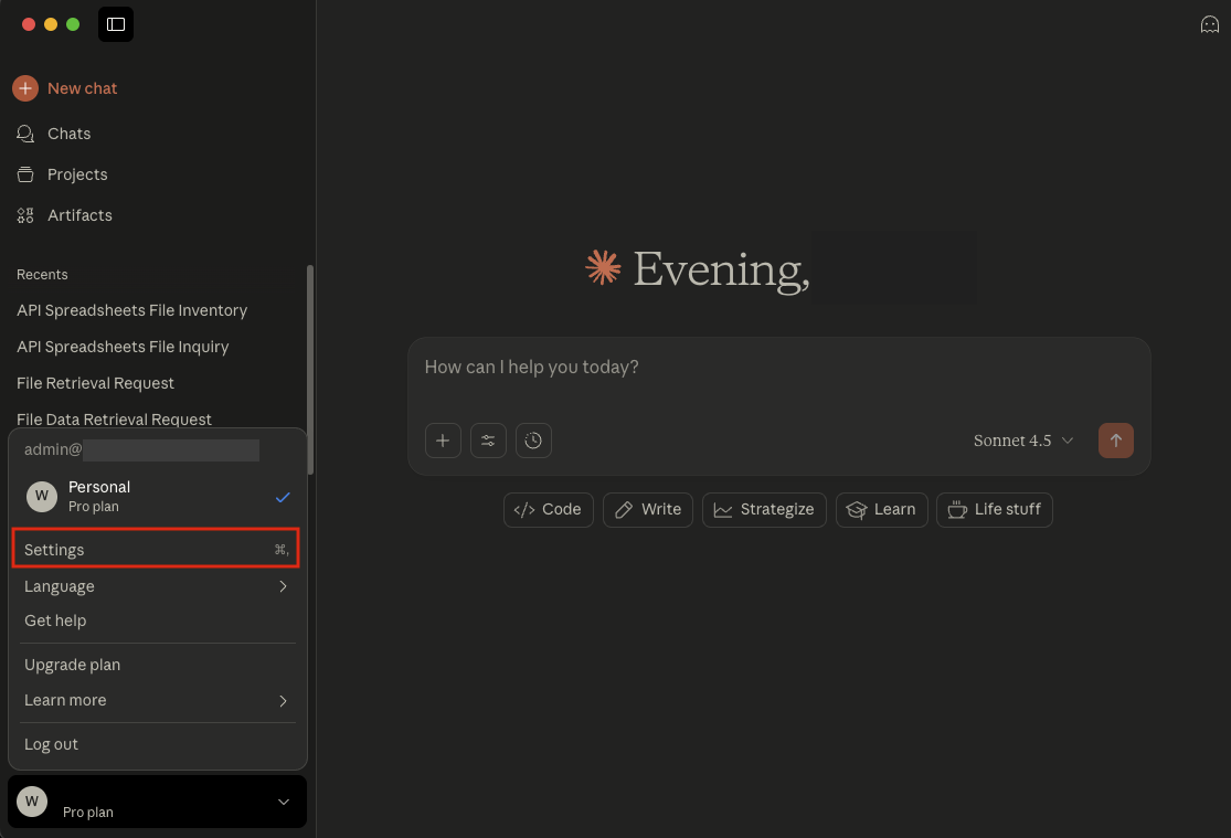 Go to account settings
