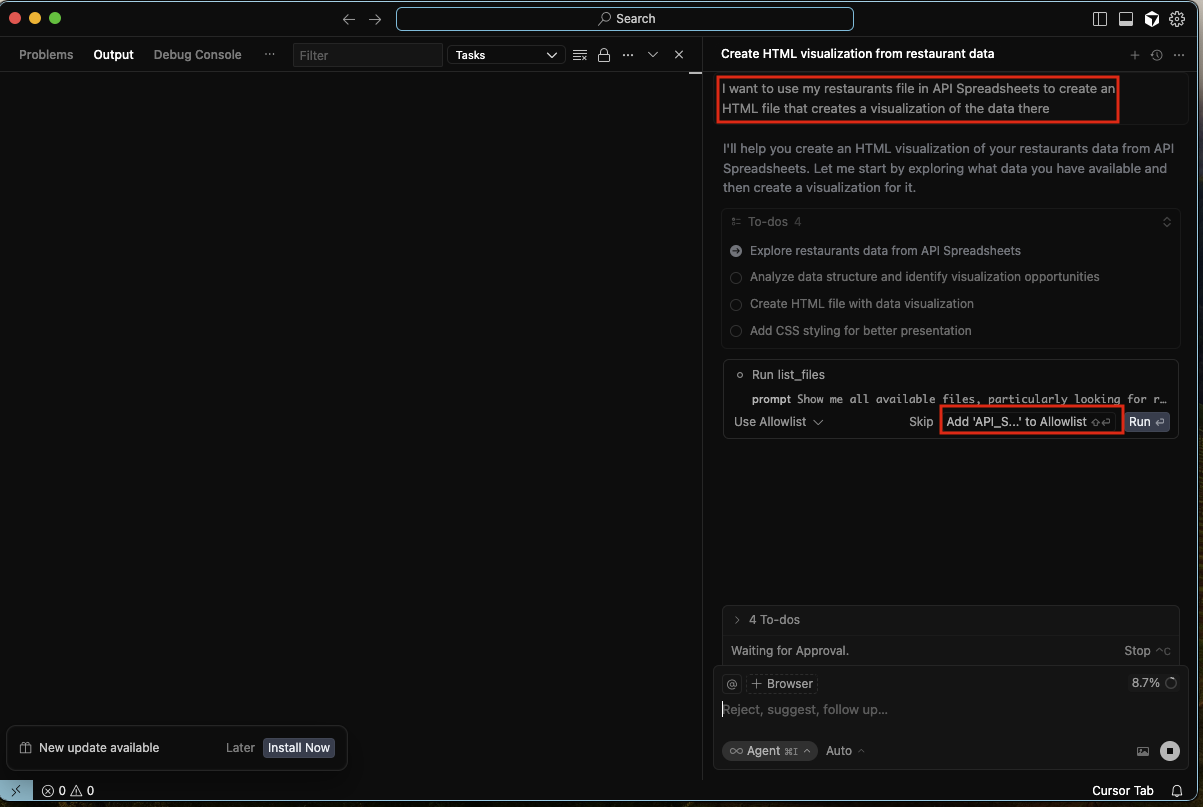 Allow the MCP tool to be run when cursor asks