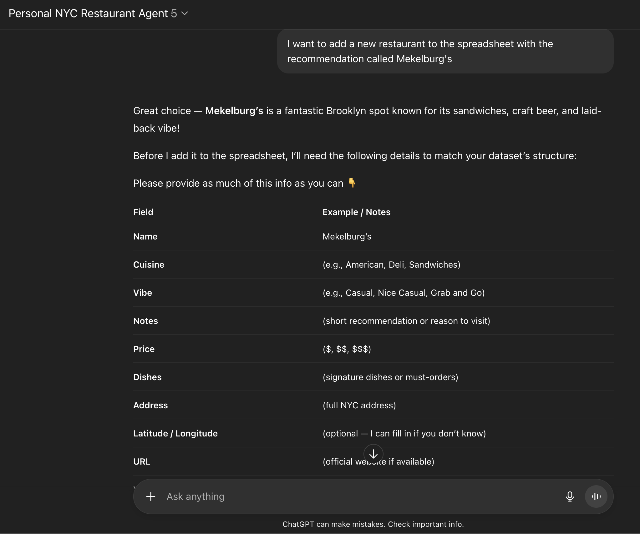 Adding to the spreadsheet