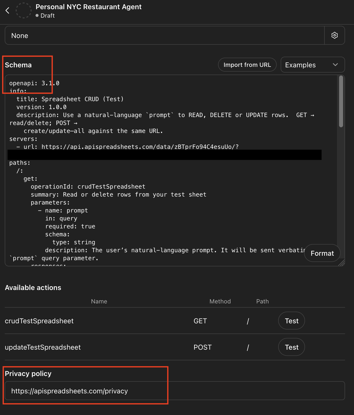 Copy paste schema and add privacy policy